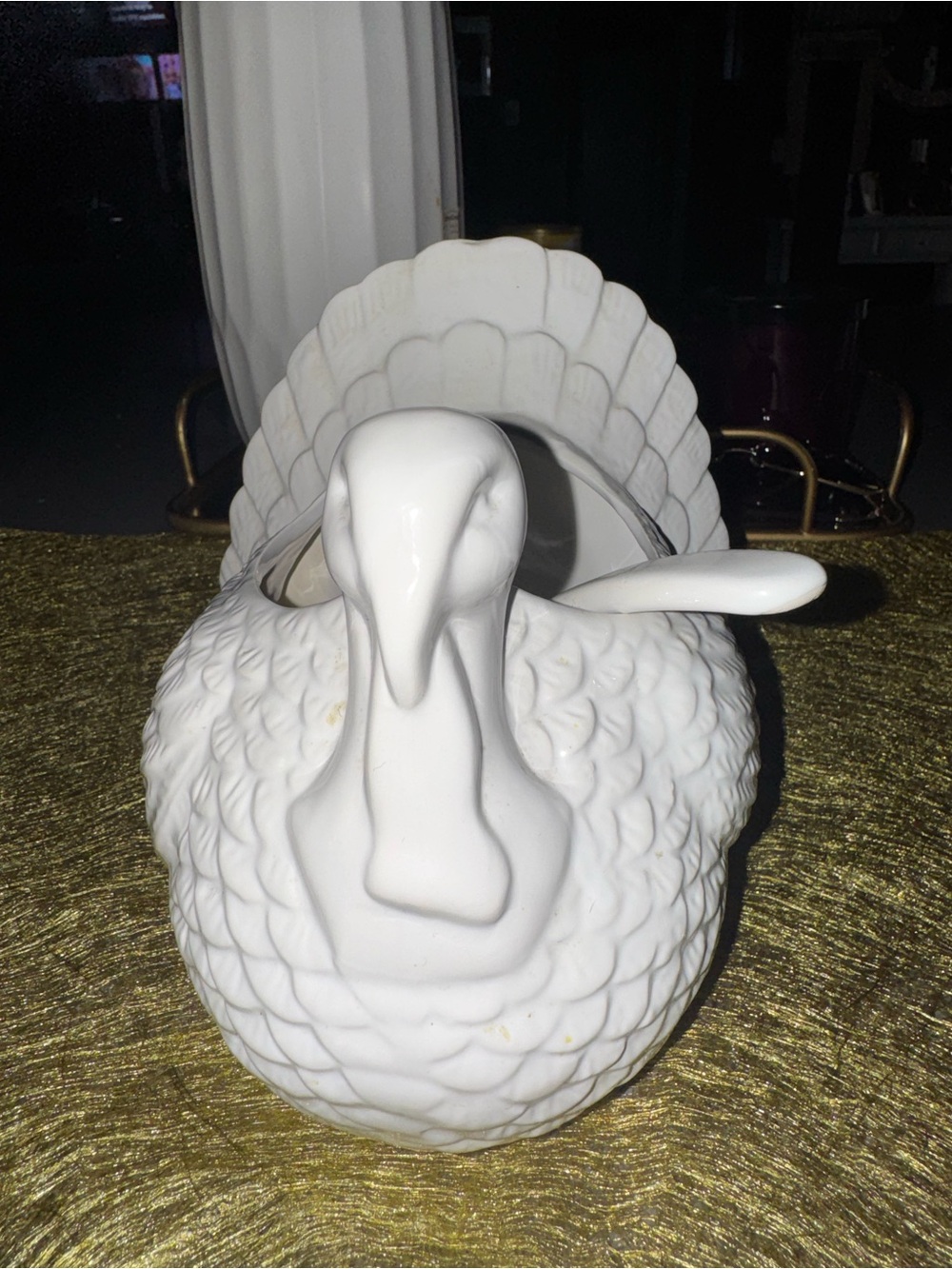 White Ceramic Turkey Dish with Spoon - for thanksgiving